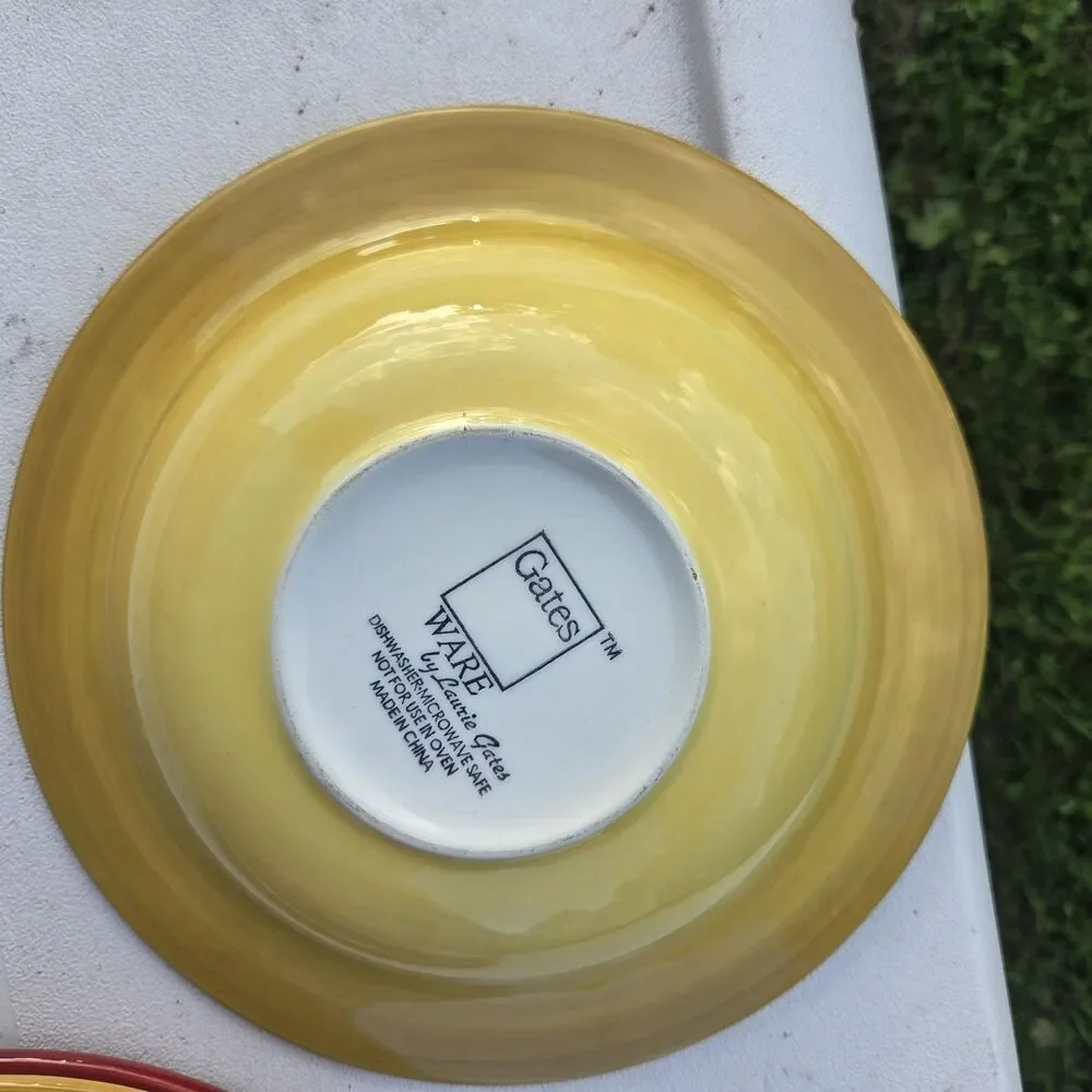 Gates Ware by Laurie Gates 4pc Ceramic Bowl Set Floral Yellow Burgundy Green